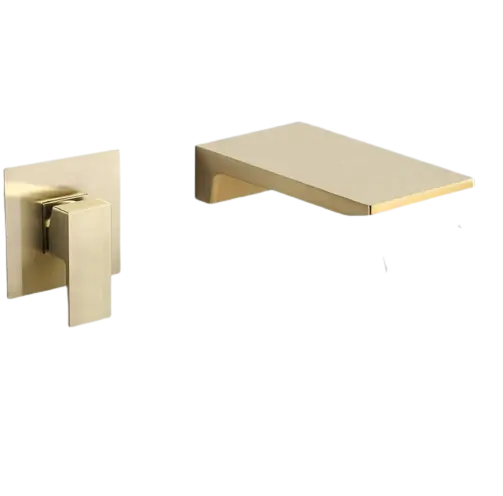 [RIV-450D] GRIFERIA DE LAVAMANOS DE PARED CASCADA DORADO MATE RIVER