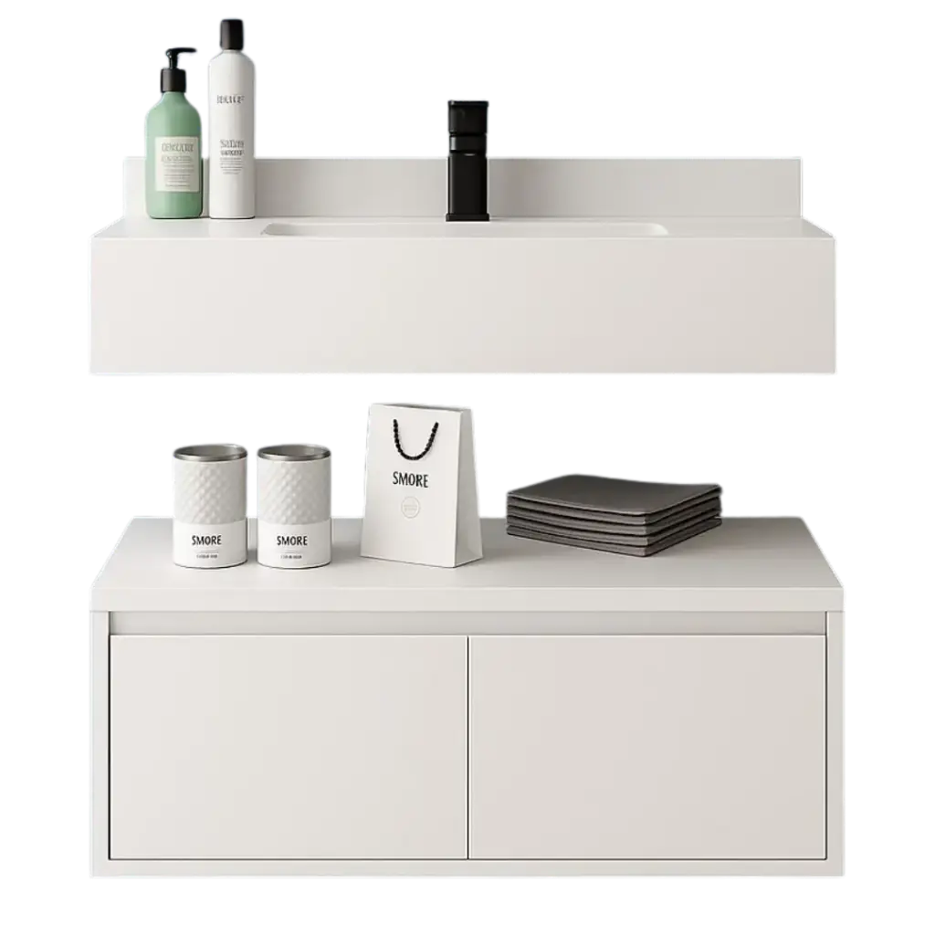 MUEBLE DE BAÑO HILTON 60CM DE PIEDRA SINT. BLANCO/GRIS RIVER